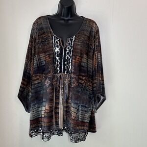 Unity Asymetric Abstract Artsy Tunic Top Size 3X Multicolor Stretch Velour Soft